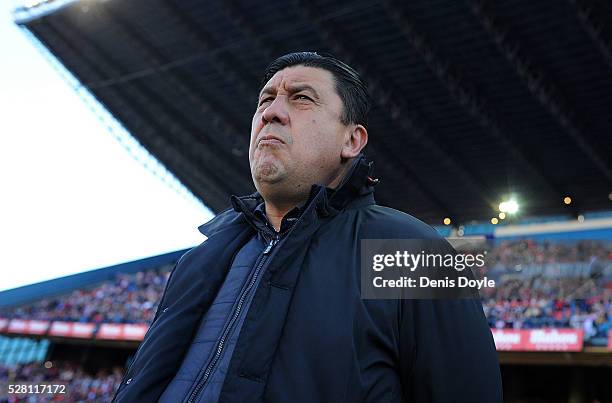 German ''Mono'' Burgos looks on during the La Liga match between Club Atletico de Madrid and Rayo Vallecano at Vicente Calderon Stadium on April 30,...