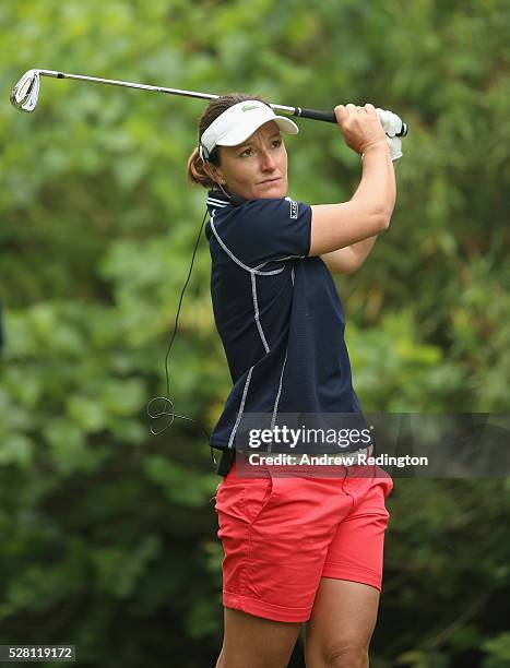 Gwladys Nocera of France in action during a mixed exhibition match prior to the start of the Trophee Hassan II at Royal Golf Dar Es Salam on May 4,...