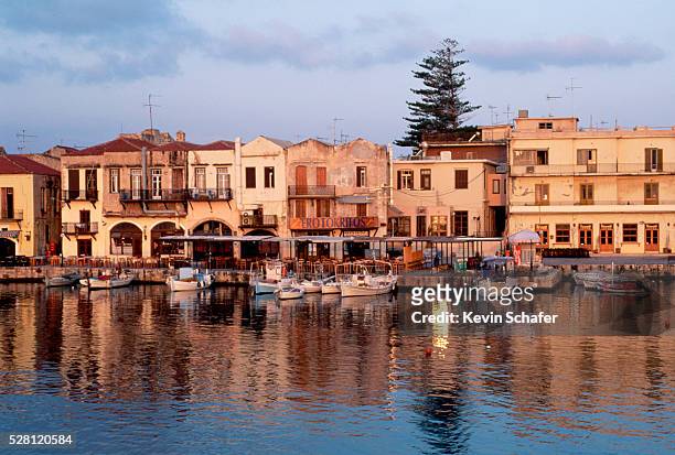 rethymnon waterfront at dawn - crete rethymnon stock pictures, royalty-free photos & images