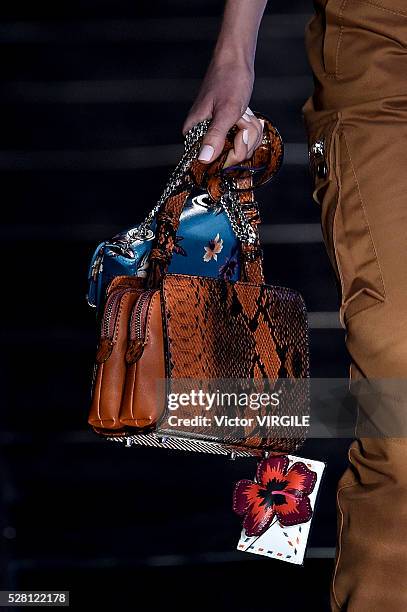 Model walks the runway at the Ellus fashion show during the Sao Paulo Fashion Week Spring/Summer 2016-2017 on April 29, 2016 in Sao Paulo, Brazil.