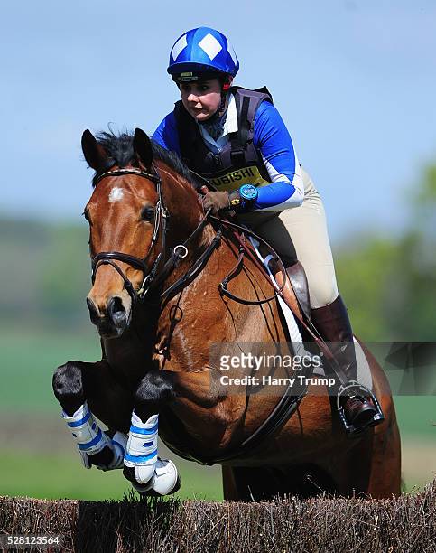 Balladeer Maestro ridden by Jade Thompson jumps a fence during the Mitsubishi Motors Cup Cross County Race during Day One of the Badminton Horse...