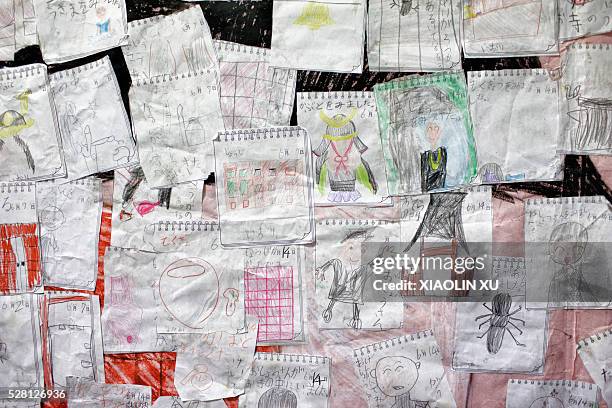 Kirikiri, Otsuchi, Iwate, Japan. The graffiti by children of Kirikiri Kindergarten in the spring outing.