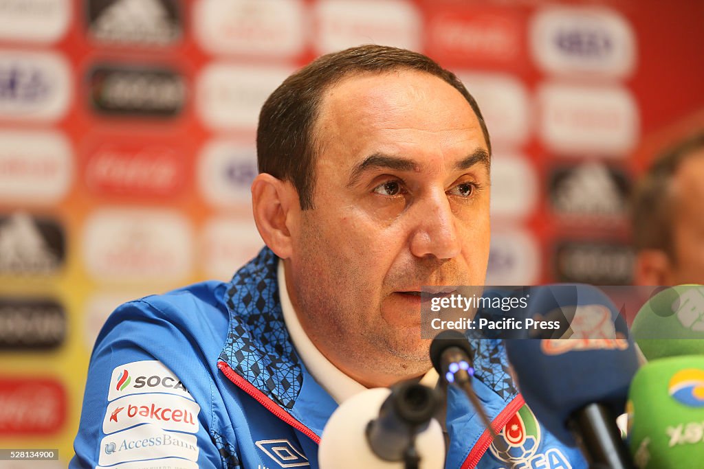 The Azerbaijan Coach Tabriz Hasanov talks to the media...