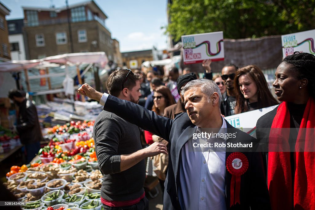 Sadiq Khan Talks To London Market Traders On The Final Day Of Campaigning