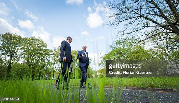 German Foreign Minister Frank-Walter Steinmeier meets the syrian representative of the opposition Riad Hijab on May 04, 2016 in Berlin, Germany. They...