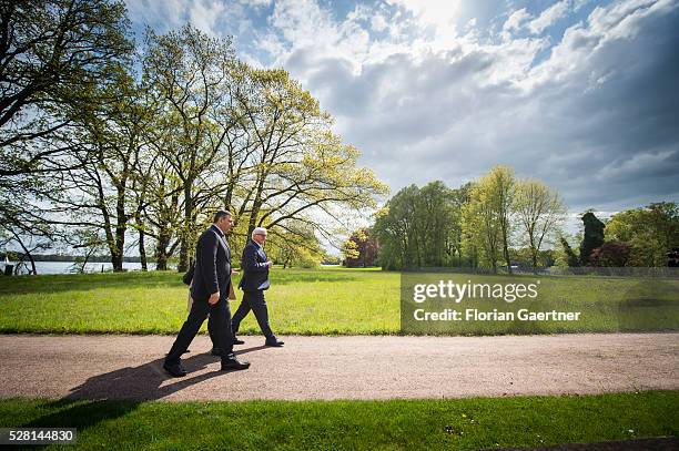 German Foreign Minister Frank-Walter Steinmeier meets the syrian representative of the opposition Riad Hijab on May 04, 2016 in Berlin, Germany. They...