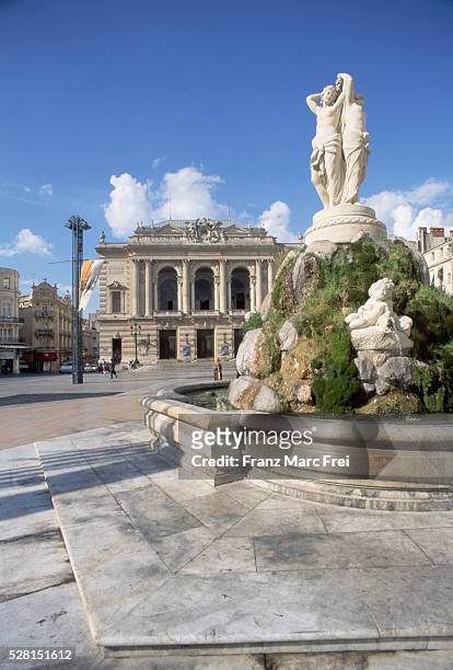 fountain in the place de la comedie, montpellier - montpellier stock pictures, royalty-free photos & images