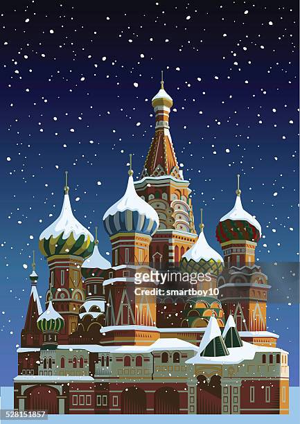 ilustrações, clipart, desenhos animados e ícones de a catedral de são basílio no natal-moscou - praça vermelha