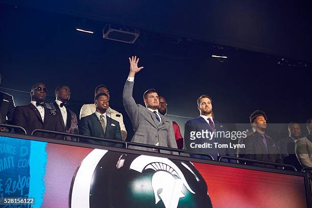Tennessee Titans offensive tackle and No 8 overall pick Jack Conklin on stage during selection process at Auditorium Theatre of Roosevelt University....