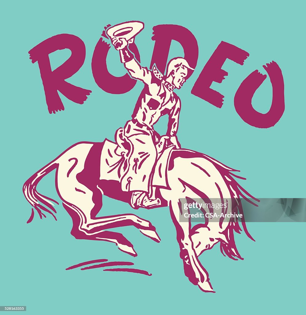 Caubói de rodeio em Bucking Bronco