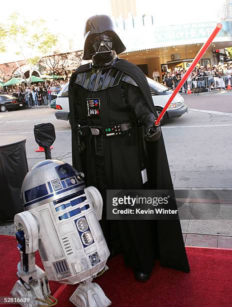 And Darth Vader arrive at the "Star Wars Episode III - Revenge Of The Sith" Los Angeles Premiere at the Mann Village Theatre on May 12, 2005 in...