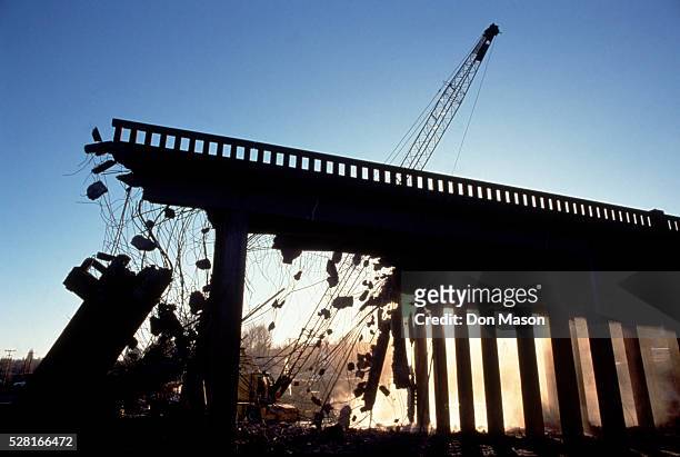 bridge demolition - collapsing stock-fotos und bilder