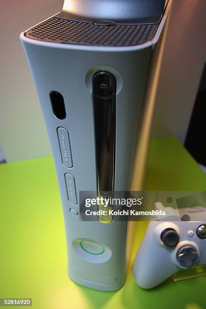 Microsoft's new Xbox360 game console is introduced during a press preview on May 13, 2005 in Tokyo, Japan. The machine is equipped with IBM's PowerPC...