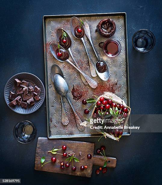 Melted Chocolate Cherry Dessert Spoons Still Life