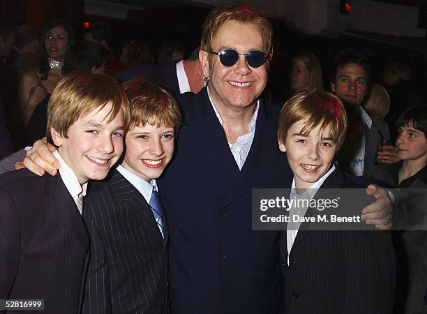 James Lomas, George Maguire, Sir Elton John and Liam Mower attend the aftershow party following the Opening Night and World Premiere of "Billy...