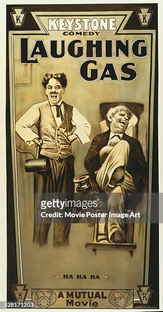 Poster for Charlie Chaplin's 1914 comedy 'Laughing Gas'.