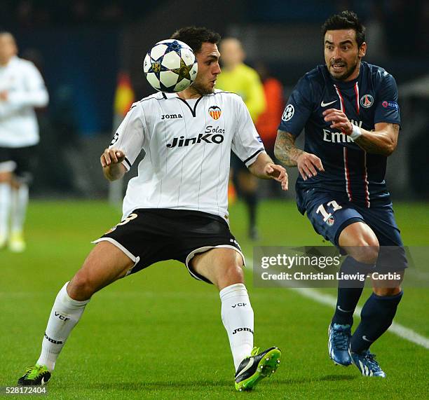 S Ezequiel Lavezzi during the UEFA Champions League 1/16 round second leg soccer match, Paris Saint-Germain Vs Valence FC at Parc des Prince stadium...