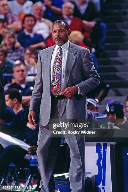 Bernie Bickerstaff of the Denver Nuggets looks on against the Sacramento Kings circa 1995 at Arco Arena in Sacramento, California. NOTE TO USER: User...