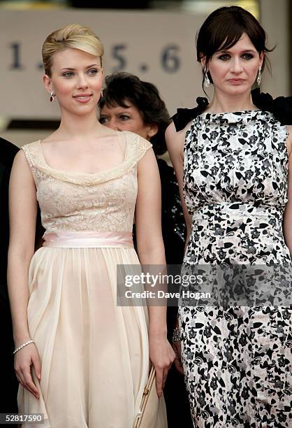 Actress Scarlett Johansson and Emily Mortimer attend the premiere of the film "Match Point" at the Palais during the 58th International Cannes Film...