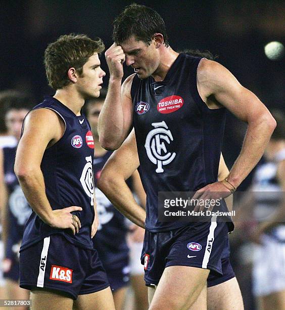 Barnaby French for the Blues shows his frustration after losing the AFL Round 8 match between the Carlton Blues and the Geelong Cats at the Telstra...