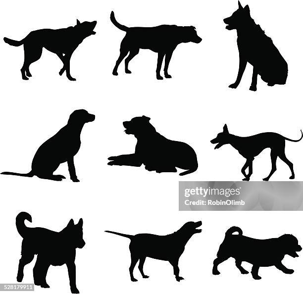 dog silhouettes - dog howling stock illustrations
