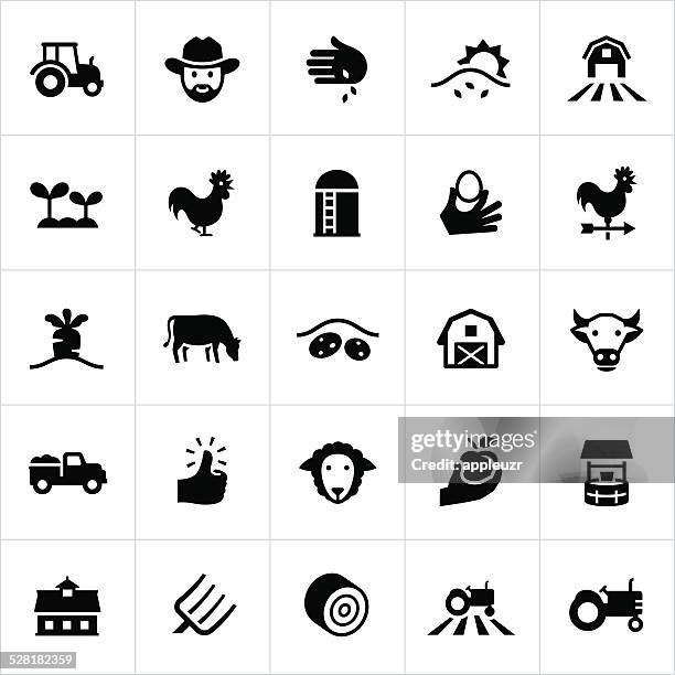 black farming and agriculture icons - hay bale stock illustrations