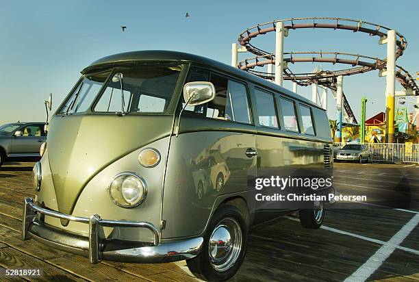 Bus awaits the Ceremonial Launch of Herbie and friends at the Santa Monica Pier on May 13, 2005 in Santa Monica, California. Over 53 vintage...