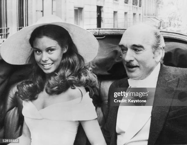 French bandleader, producer and record executive Eddie Barclay with his third wife Beatrice Chatelier after their wedding in Paris, 7th June 1970.