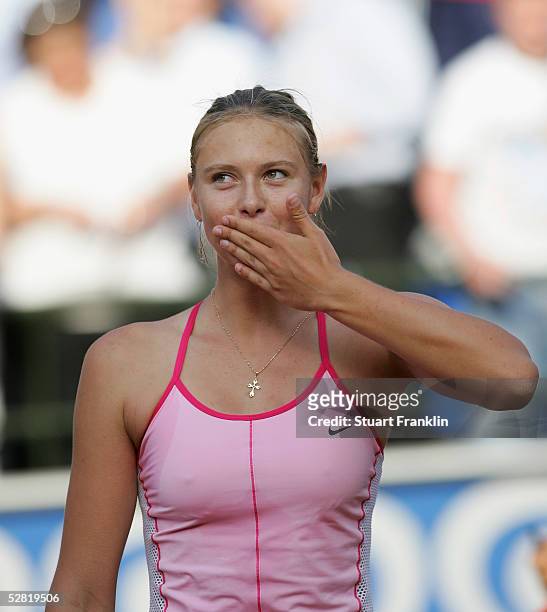 Maria Sharapova of Russia celebrates her winning her quater final match against Elena Bovina of Russia during the fourth day of The Telecom Italia...