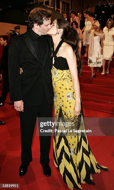 Actor Colin Firth receives a kiss from his wife Livia Giuggioli after the screening of "Where the Truth Lies" at the Grand Theatre during the 58th...