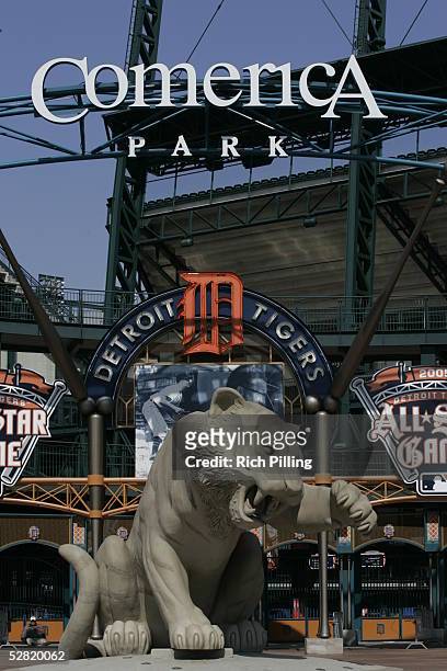 Exterior of Comerica Park is pictured before the game between the Detroit Tigers and the Boston Red Sox on May 4, 2005 in Detroit, Michigan. The Red...