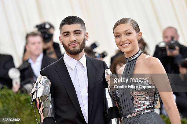 Zayn Malik and Gigi Hadid attend the "Manus x Machina: Fashion In An Age Of Technology" Costume Institute Gala at Metropolitan Museum of Art on May...