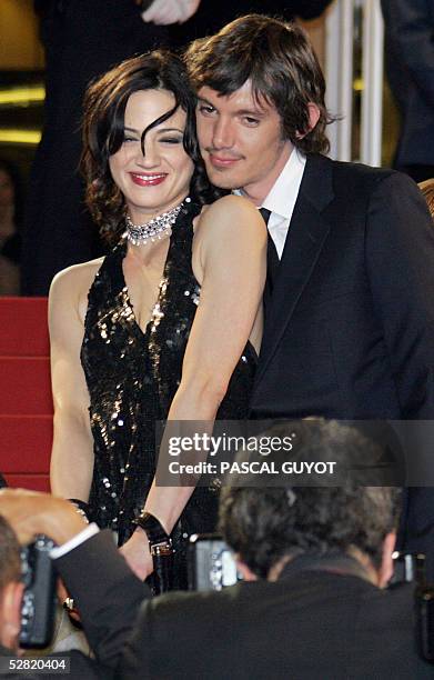 Italian actress Asia Argento and her co-star US actor Lukas Haas pose for photographers before the screening of US director Gus Van Sant's film "Last...