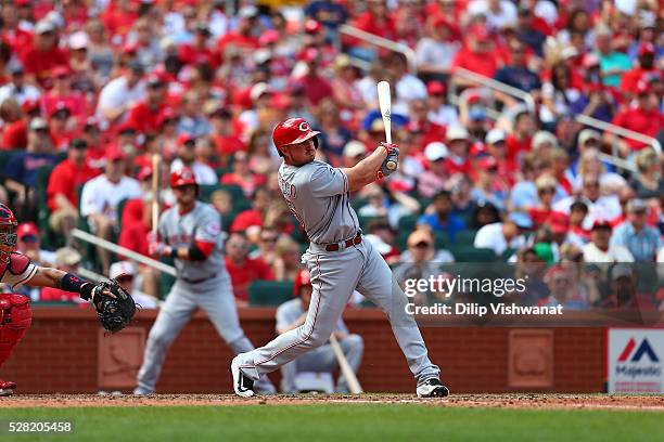 Jordan Pacheco of the Cincinnati Reds bats against the St. Louis Cardinals at Busch Stadium on April 16, 2016 in St. Louis, Missouri.