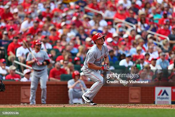 Jordan Pacheco of the Cincinnati Reds bats against the St. Louis Cardinals at Busch Stadium on April 16, 2016 in St. Louis, Missouri.