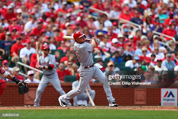 Jordan Pacheco of the Cincinnati Reds bats against the St. Louis Cardinals at Busch Stadium on April 16, 2016 in St. Louis, Missouri.