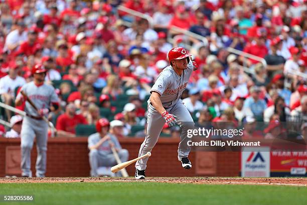 Jordan Pacheco of the Cincinnati Reds bats against the St. Louis Cardinals at Busch Stadium on April 16, 2016 in St. Louis, Missouri.