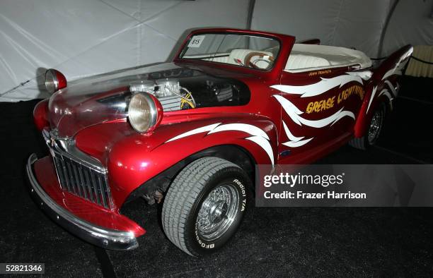 The Grease Lightning car from the movie "Grease" is displayed at the Barris Star Car Collection Auction at the Petersen Automotive Museum on May 13,...