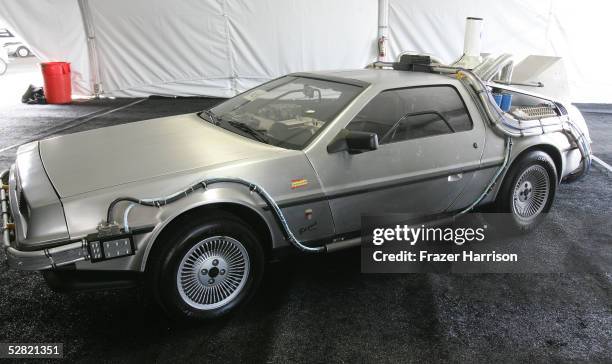 The "Back To The Future" car is displayed at the Barris Star Car Collection Auction at the Petersen Automotive Museum on May 13, 2005 in Los Angeles,...