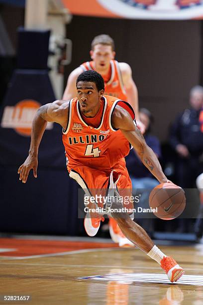Luther Head of Illinois Fighting Illini chases moves the ball during the game against the Iowa Hawkeyes on January 20, 2005 at the Assembly Hall at...