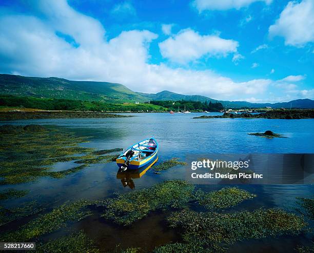 rowboat on lake near sneem ireland - sneem stock pictures, royalty-free photos & images