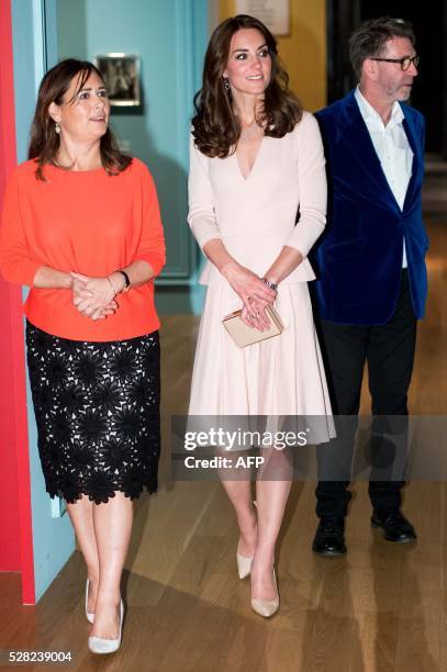 Britain's Catherine, Duchess of Cambridge , with editor of British Vogue, Alexandra Shulman visits the "Vogue 100: A Century of Style" exhibition at...