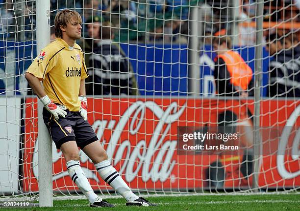 Timo Hildebrand, goalkeeper of Stuttgart, looks dejected during the Bundesliga match between VFL Bochum and VFB Stuttgart at the Ruhr Stadium on May...