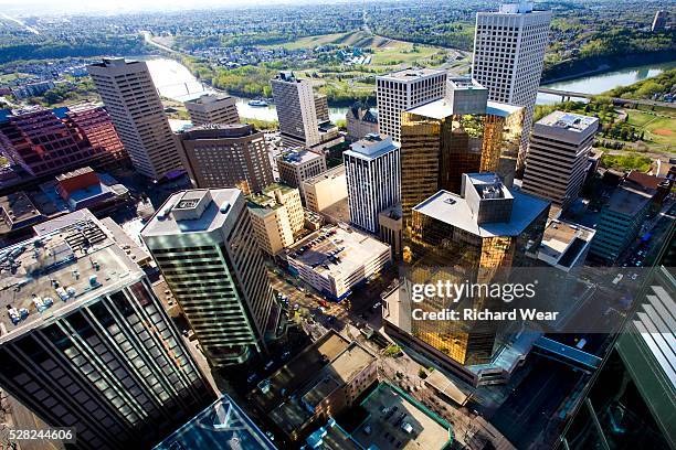 aerial view of downtown, edmonton, alberta, canada - edmonton architecture stock pictures, royalty-free photos & images