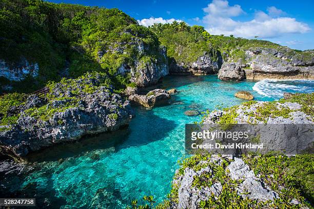 a popular swimming spot on niue island; niue - niue island stockfoto's en -beelden