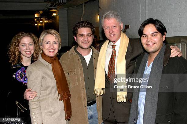 Chelsea Clinton, Hillary Clinton, Ave Q lyricist Jeff Marx, Bill Clinton, and Robert Lopez, composer