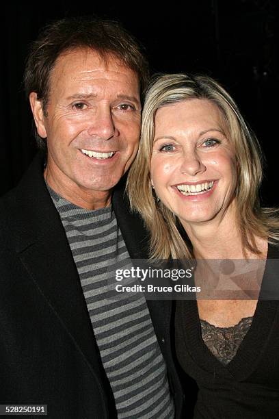 Sir Cliff Richard and Olivia Newton John during Olivia Newton-John, Chloe Lattanzi and Cliff Richard Attend a Performance of Jersey Boys on Broadway...