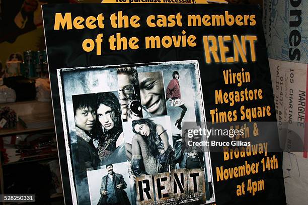 Poster during The Cast of Rent In-Store Signing at Virgin Megastore in Times Square - November 14, 2005 at The Virgin Megastore Times Square in New...