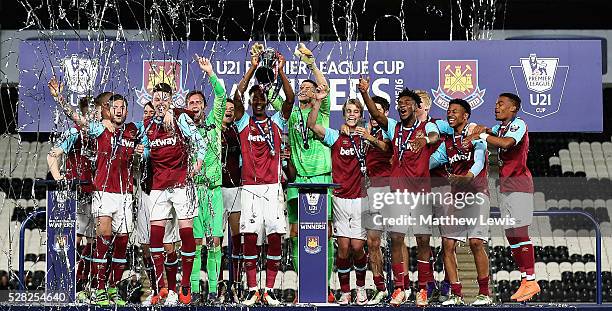 West Ham United U21's celebrate winning the Premier League U21 Cup Final, after beating Hull City U21's on penalties during the Second Leg of the...