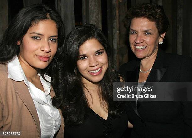 America Ferrera with sister and mother during Dog Sees God: Confessions of a Teenage Blockhead Off-Broadway Opening Night Party at Lucy's Latin...